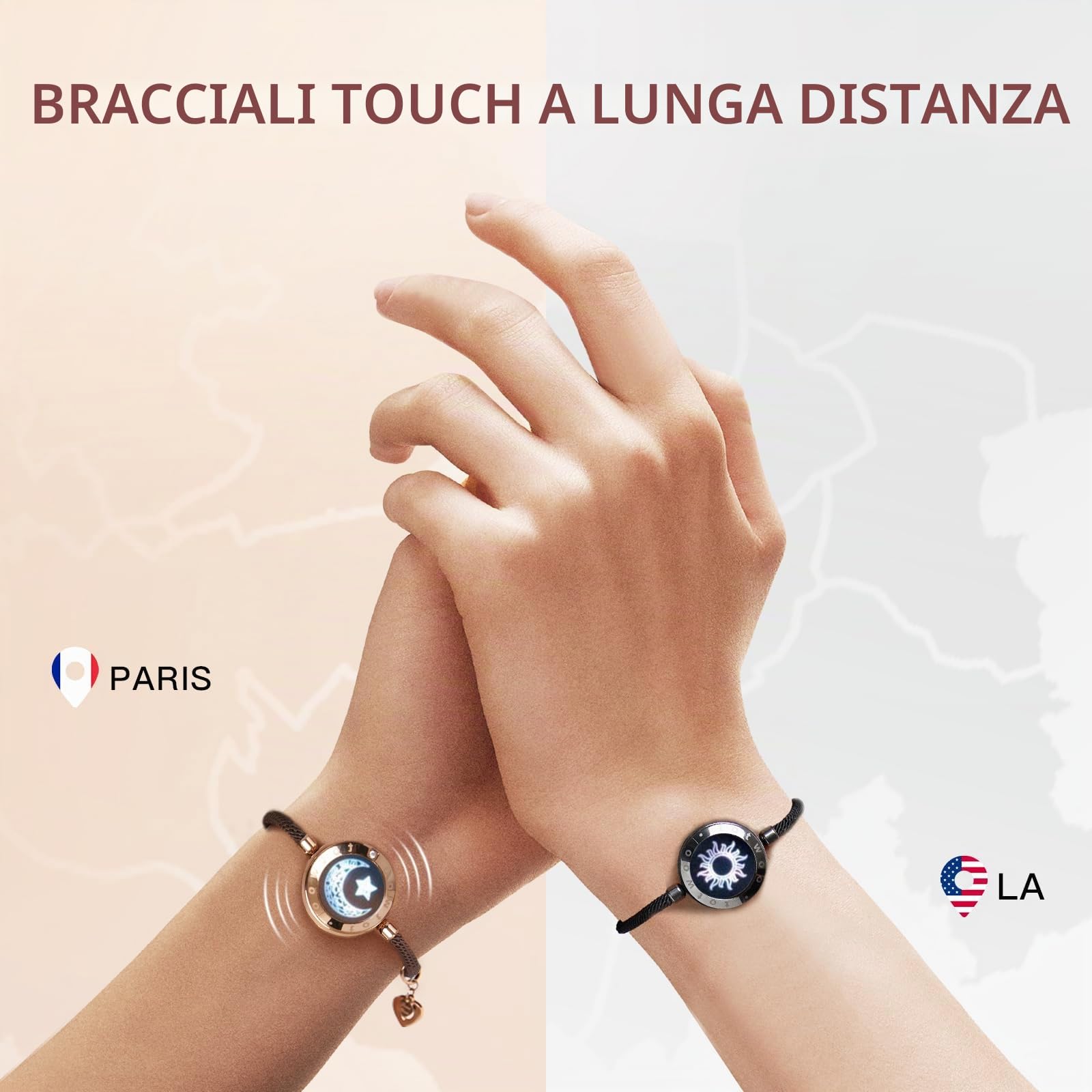TOTWOO Braccialetto Touch per Coppia Regali di San Valentino per Lui Lei Braccialetti con Vibrazione e Illuminazione Regali a Lunga Distanza per LDR Un-to-One Bluetooth accoppiamento tramite App, 21CM