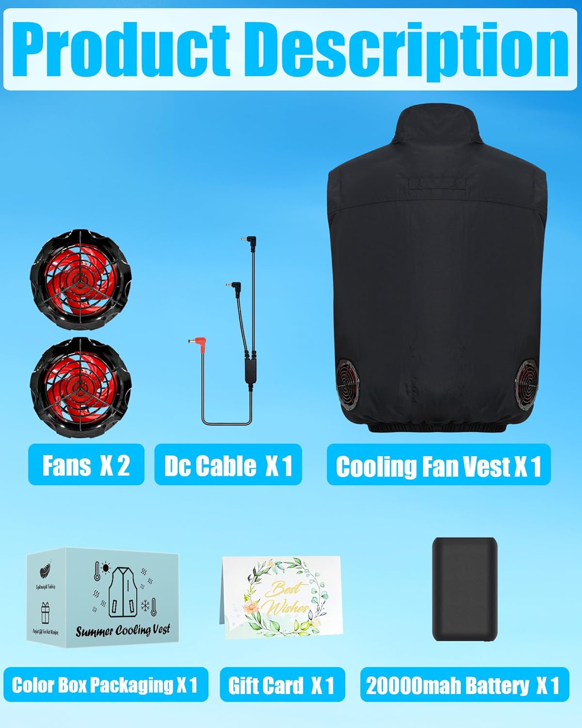 Cooling Vest Jacket with 2 Fans - Men and Women 21V Air Conditioner Lightweight Vests, With 20000mAh Battery - Image 7