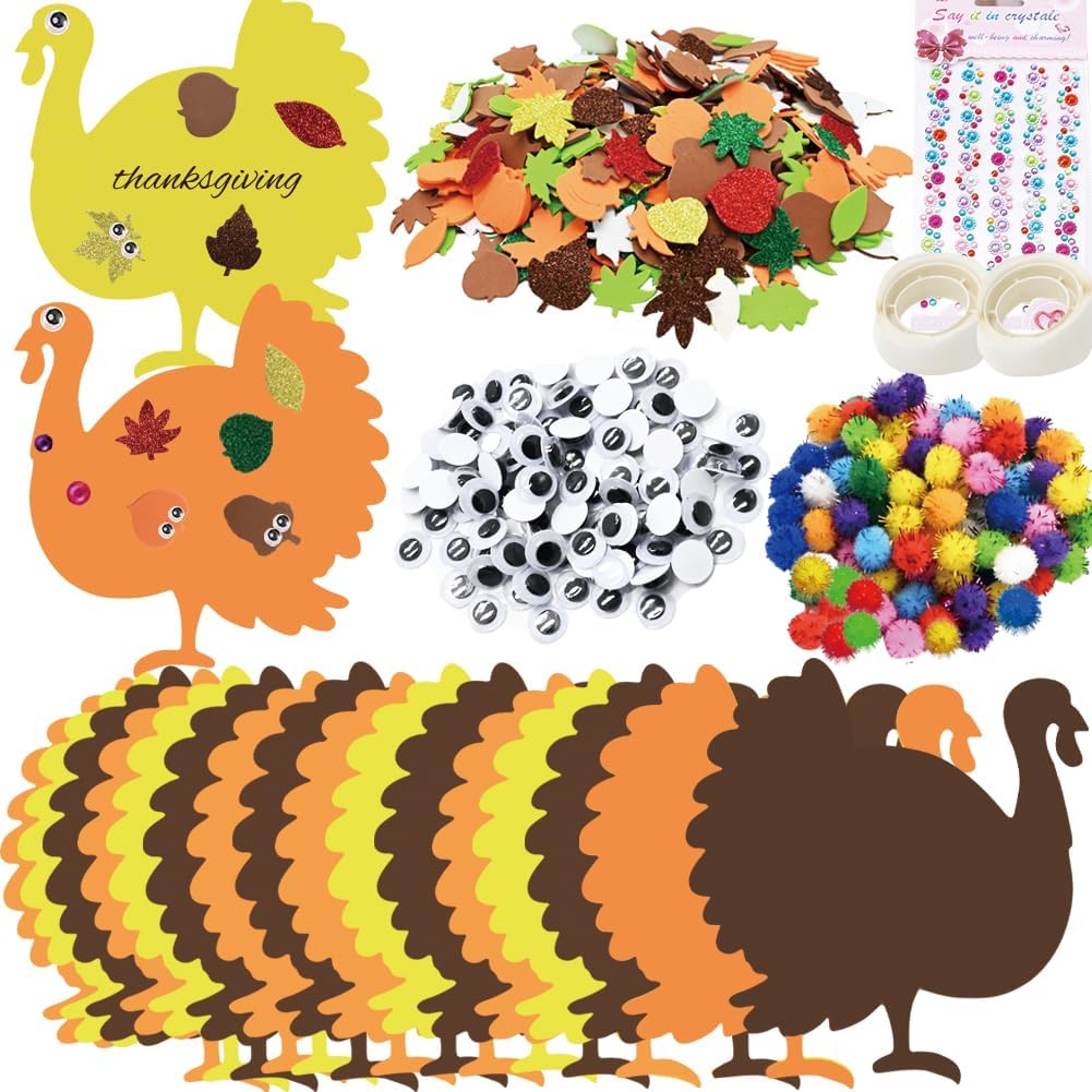 UMEELR 600 PCS Thanksgiving Turkey Sticker Fall Foam