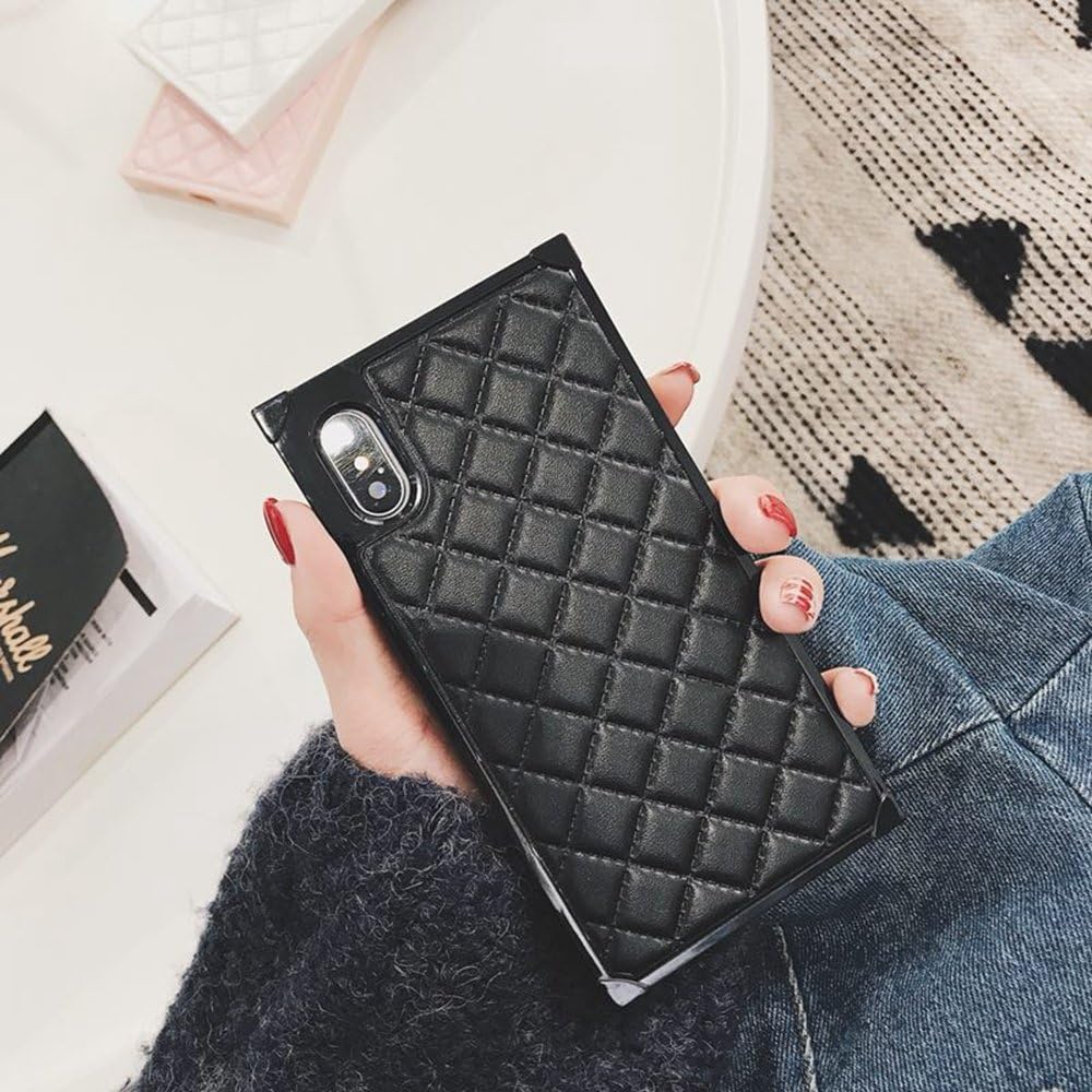 Grid Leather Cases for iPhone Xs X Diamond Lattice Back Cover for iPhone 10 Rhombic Sheepskin Capa Fundas for iPhonex (iPhone X/XS, Black)