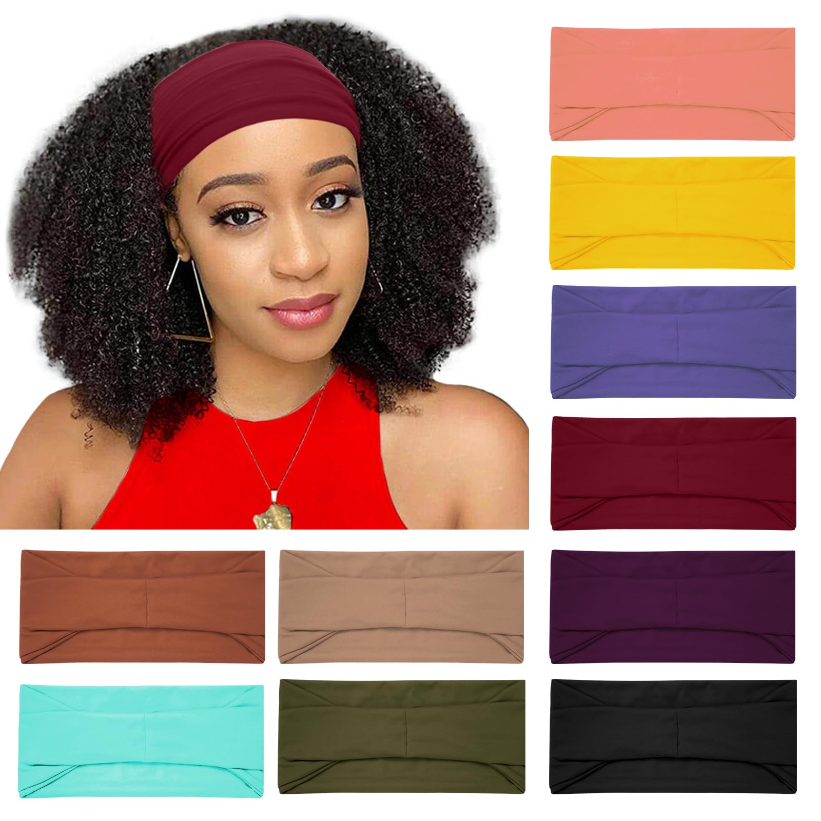 RITOPER Wide Headbands for Women Non Slip, Workout Yoga Running Womens Headband Boho Hair Bands for Women's Hair, Thick Sweat Head Bands Solid Head Wraps Bandana