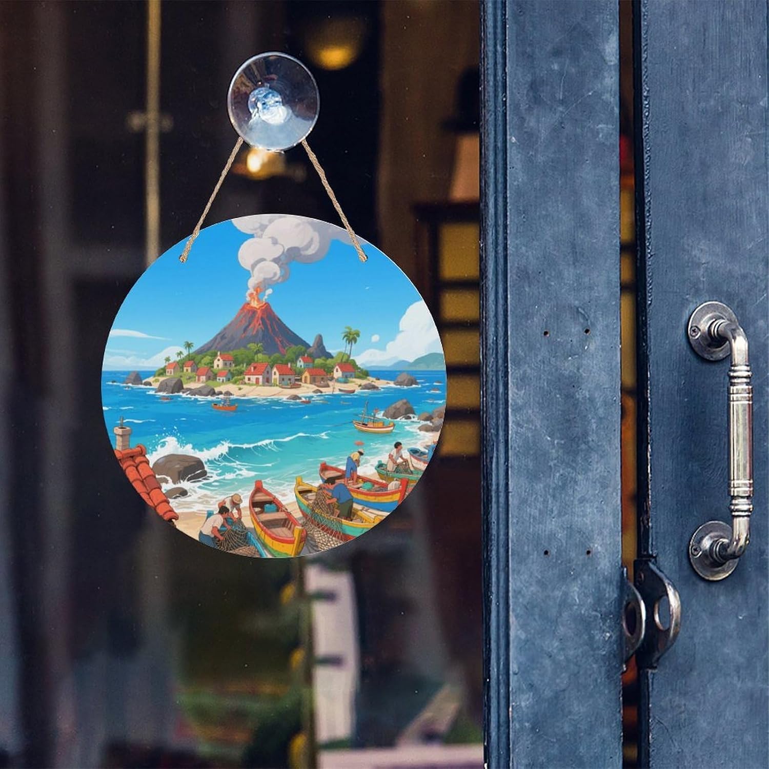 Volcanic Island Fishing Village Painting Wood Painting