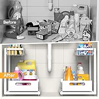 Vista 3 de Under Sink Organizer Storage 2-Tier Premium Metal Pull-Out Kitchen Cabinet Organizer with Sliding Drawer, Height Adjustable, Heavy Duty for Kitchen