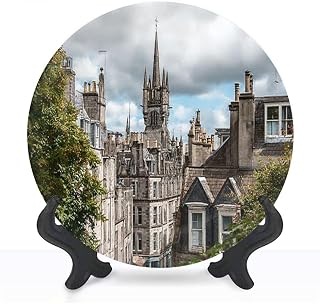 Decorative Plates for Display 8" Aberdeen City Centre Scotland Landscape Pictures Royalty Free Ceramic Ornament with Display Stand and Hook Up for Wall Decor Hanging Festival Wedding Gift