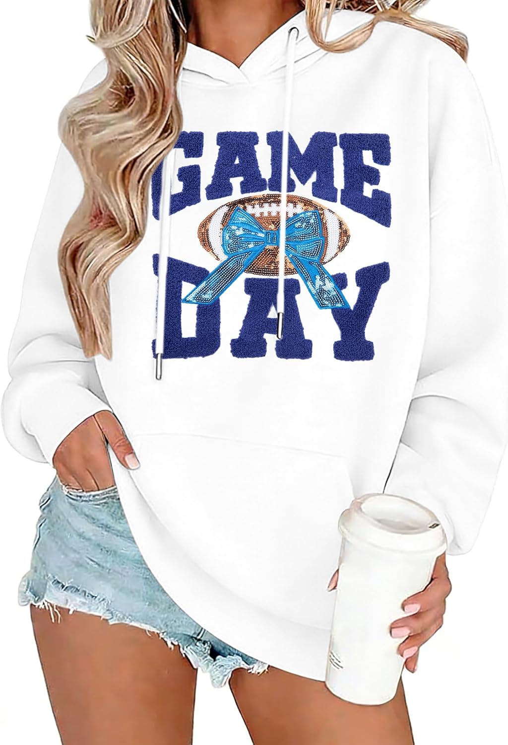 FASHGL Game Day Football Sweatshirt Women: Funny Football Graphic Hoodie Sunday Funday Pullover Hoodies Long Sleeve Tops