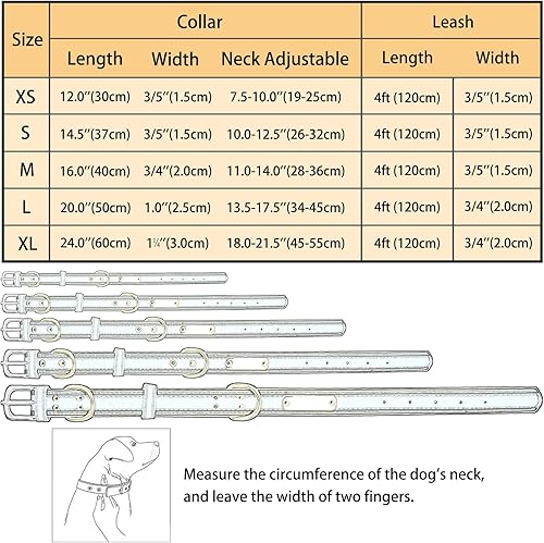 Miniatura 6 de Juego de collar y correa reflectante personalizado para perro, collar de perro de cuero personalizado con placa de nombre, collares de perro