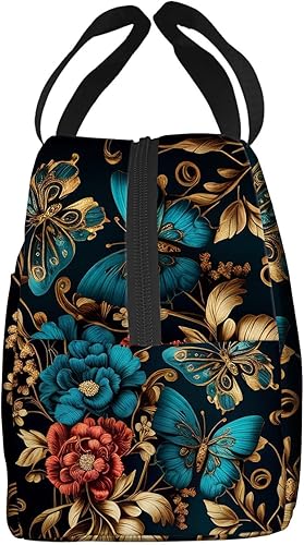 Miniatura 3 de OOZ Lonchera térmica para mujeres y hombres, hermosas flores doradas y mariposas, reutilizable, a prueba de fugas, para el trabajo, oficina, picnic