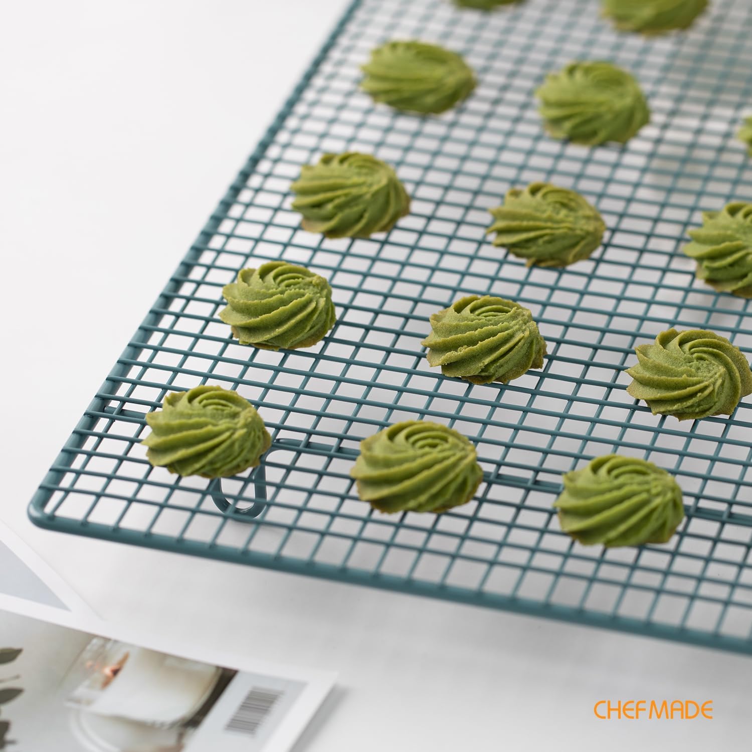 CHEFMADE Baking and Cooling Rack, 18-Inch Non-Stick Stackable Collapsible Rectangle Wire Rack for Oven Baking (Green)