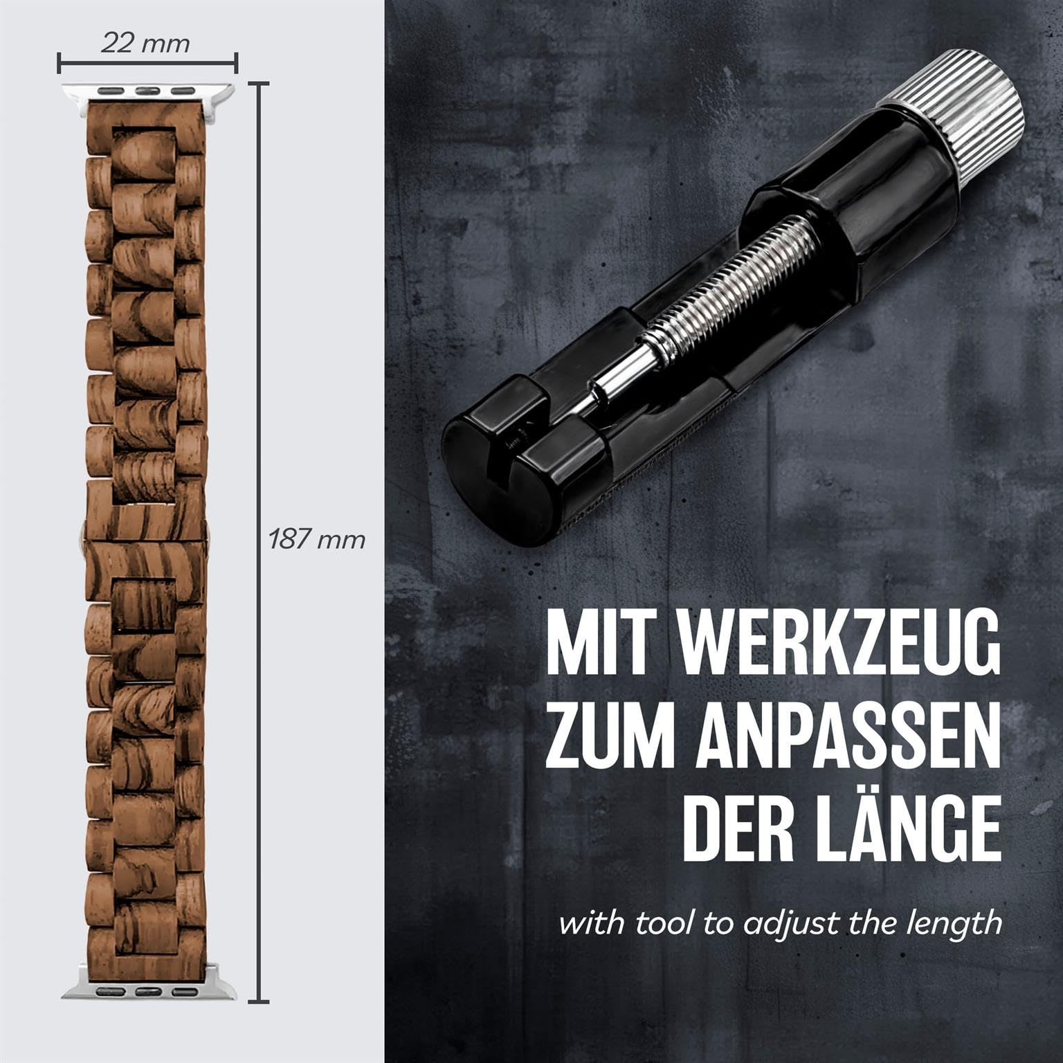 ONEFLOW Timber Strap Kompatibel mit Apple Watch SE 2 (44mm) Armband aus Holz, Herren Gliederarmband mit Faltschließe, Holzarmband iWatch Armbänder Herren, Watch Band Klassisch, Walnuss