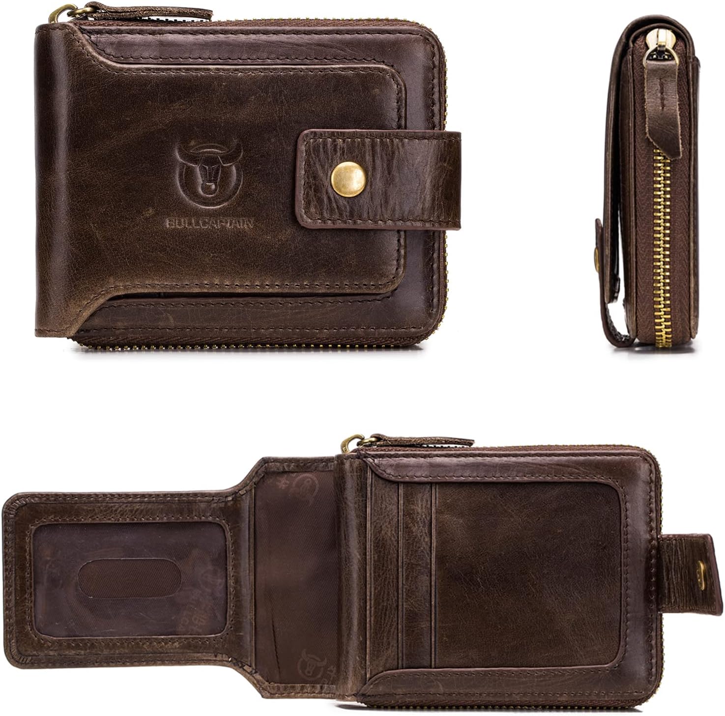 LUKZIJAES Genuine Leather Wallet for Men RFID Blocking Large Capacity Card Case with Zipper ID Window Coin Pocket (#2-Coffee) - Image 3