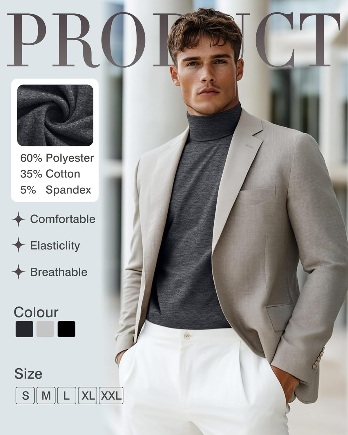 3 Pack Men's Turtleneck T Shirts, Short Sleeve Mock Neck Casual Undershirt Summer Slim Fit Basic Pullover Tops - Image 5