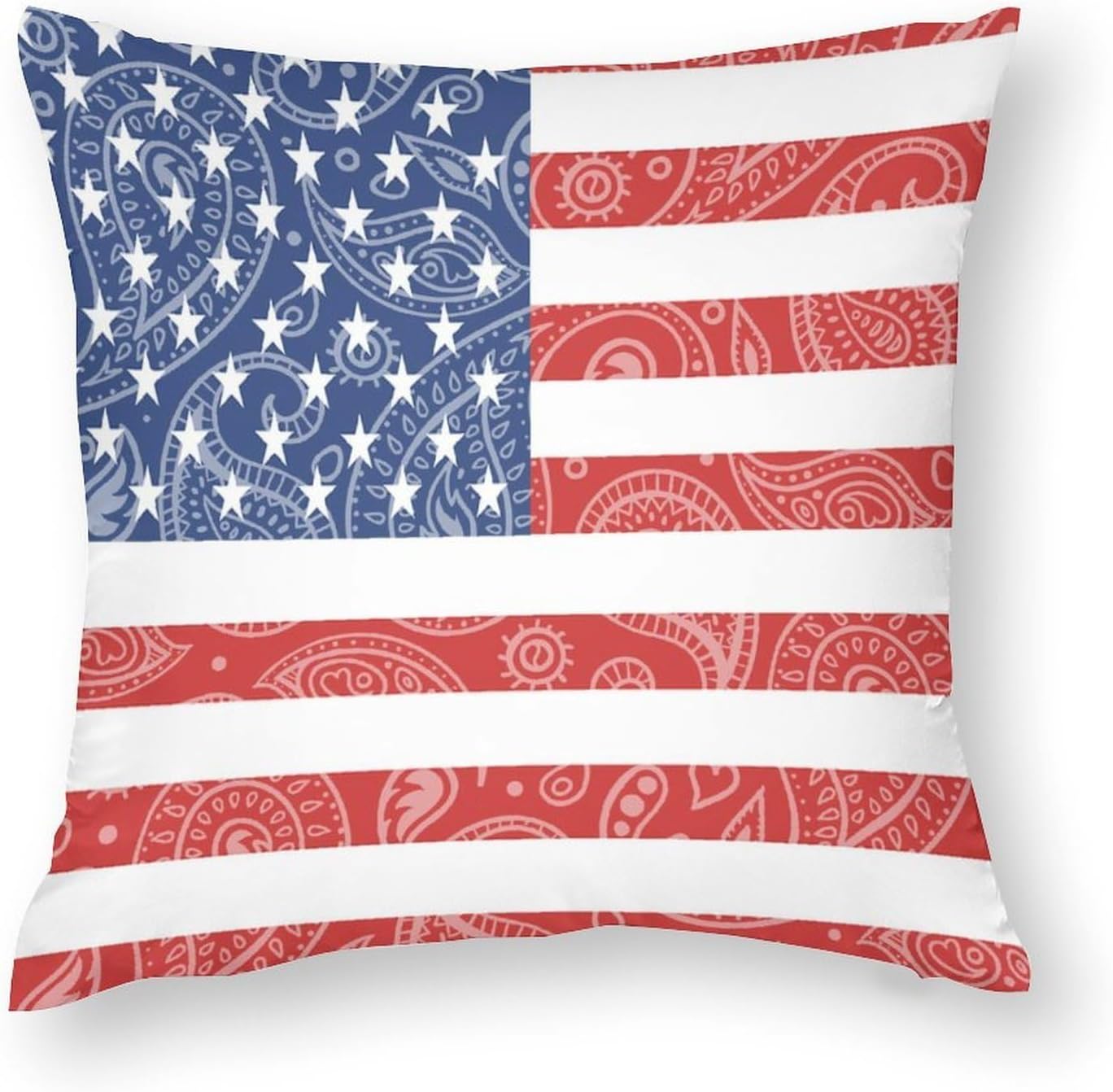 U.S. Flag Paisley Pattern Printed Throw Pillow Case 4 Pcs Soft Pillowcases Pillows Covers Sofa Bed Decor 12/14/16/17/18/20/22/24/32 Inches