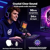 Vista 2 de UGREEN Micrófono USB para juegos para transmisión y chat de voz, micrófono de condensador de 24 bits/96 kHz con silencio rápido, monitoreo