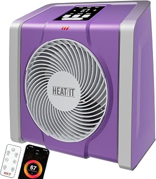 HEATIT Space Heater with Remote, Digital Display with Thermostat, Violet | Digital Display Room Heater with Plasma Function, 1-12H Timer and 750W/1500W Settings for Office and Bedroom