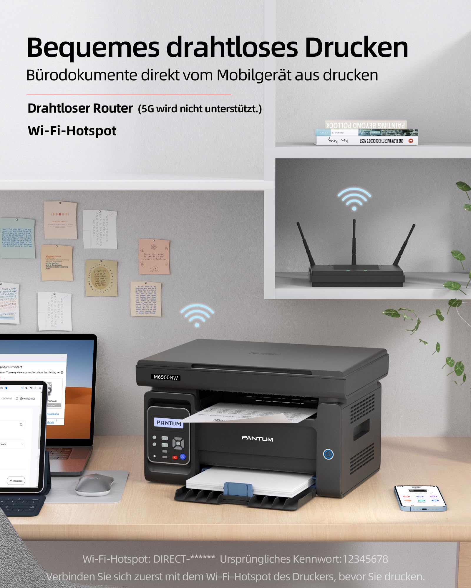PANTUM M6500NW Laserdrucker Multifunktionsgerät mit Scanner und Kopierer,Drucker WLAN, Schwarz Weiss, Airprint, A4,22ppm