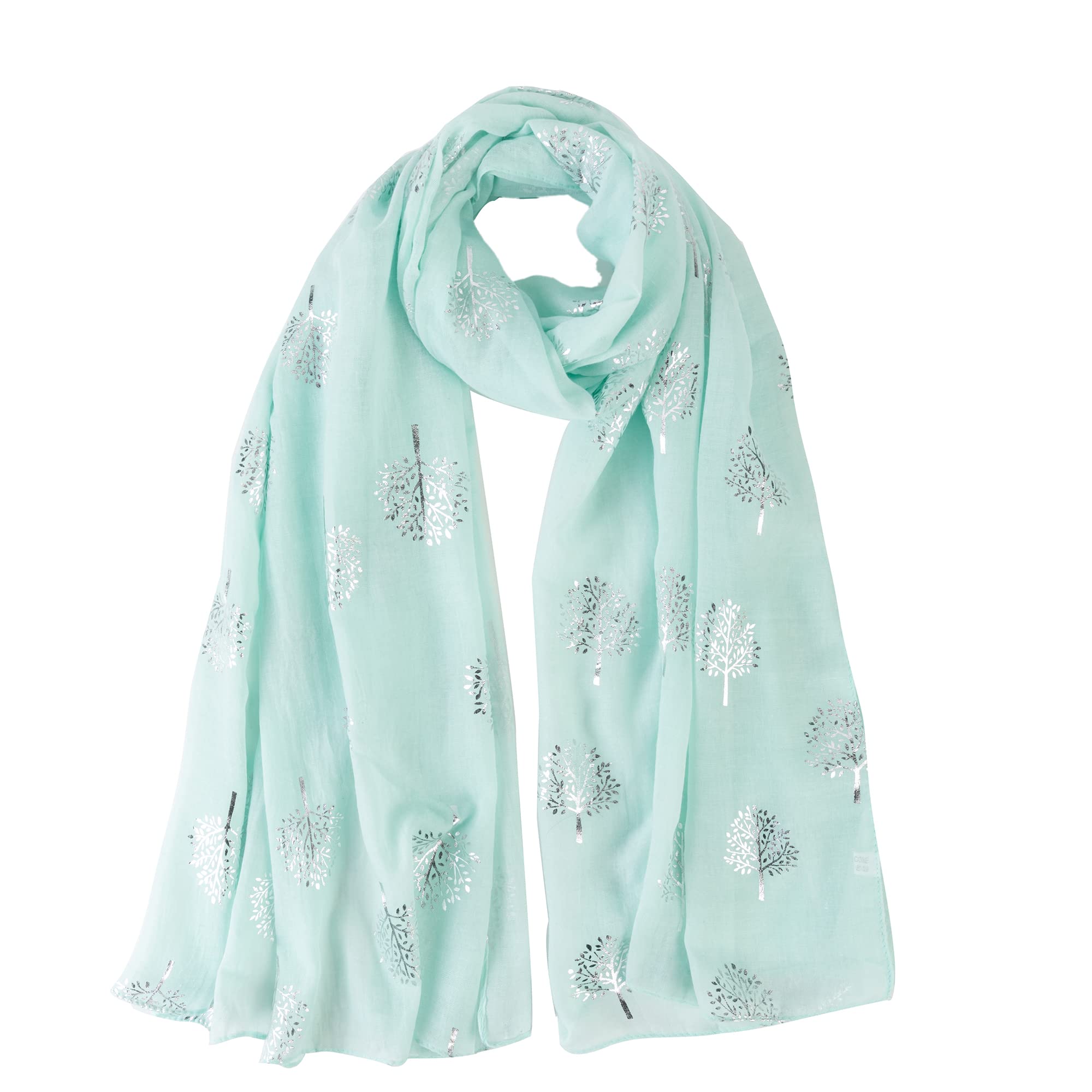 London Scarfs Women's Mint With Silver Glitter Mulberry Trees Scarf Foil Printed Tree Fashion Wrap (Mint With Silver)