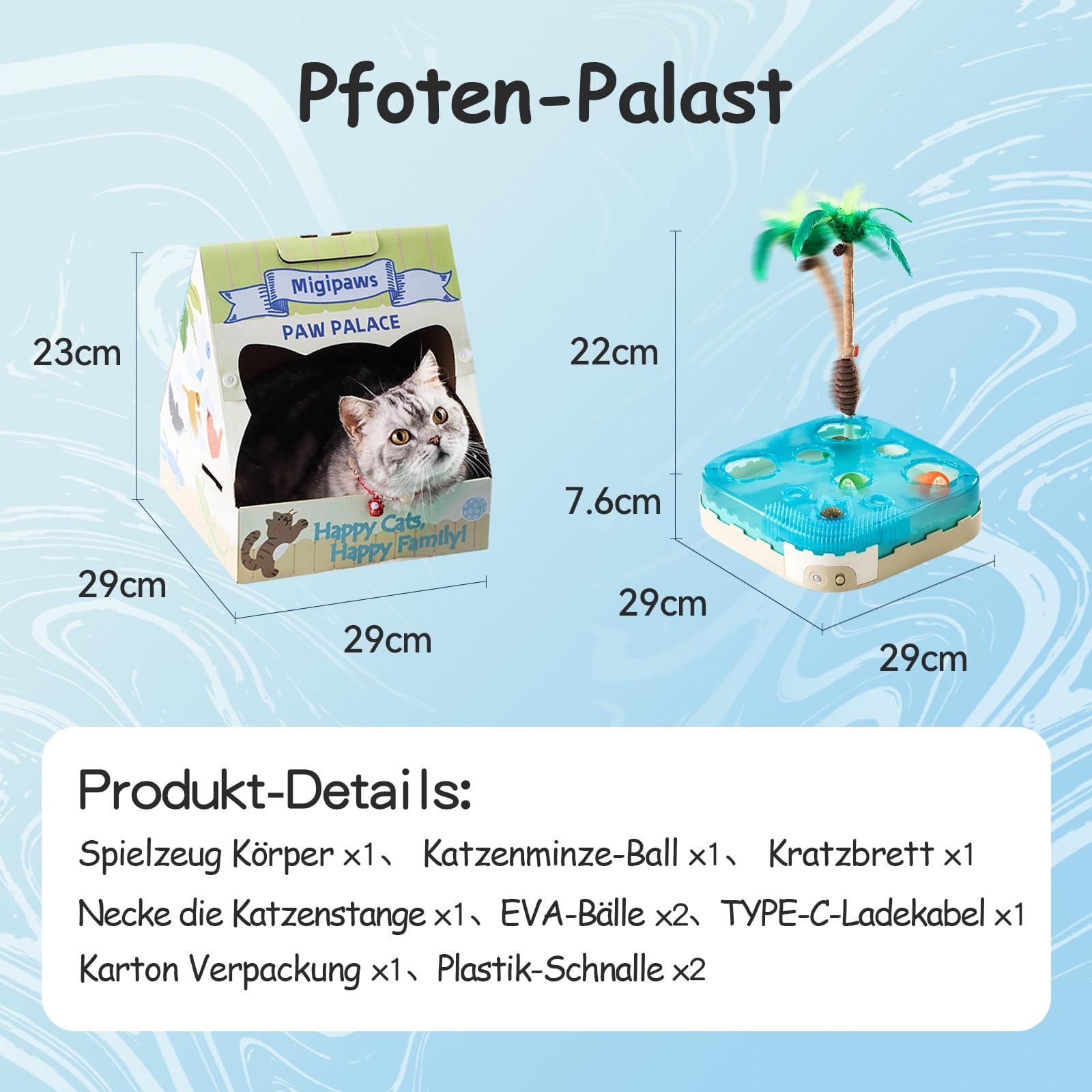 Migipaws 7-in-1 interaktives Katzenspielzeug – Das ultimative Spielzeug für Katzen mit Bewegungssensor, LED-Nachtmodus, Reizstab, Katzenminze-Ball und Schaumstoffbällen für gelangweilte Wohnungskatzen