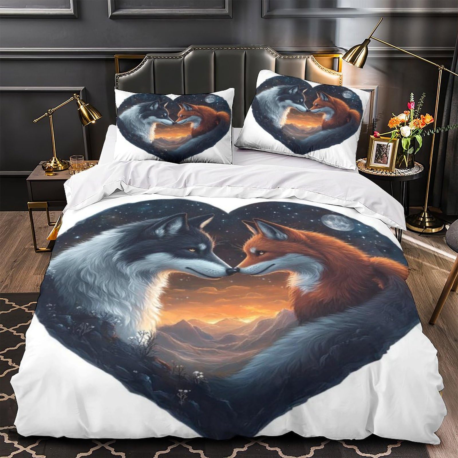 Parure de lit loup 3D 140x200 idéale pour une chambre d'ado moderne