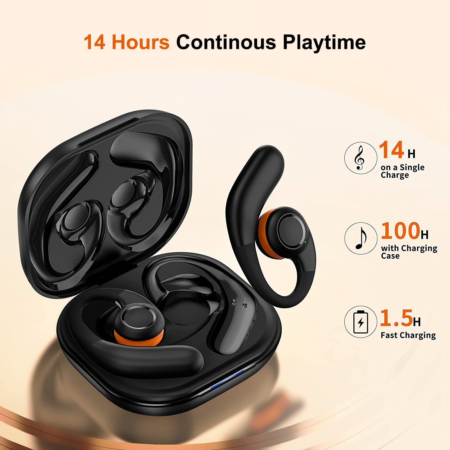 R&L Neosonic Open Ear Headphones Bluetooth 5.2 Wireless Earbuds for Android & iPhone, Open Ear Earbuds with Dual 16.5mm Dynamic Drivers, Up to 14 Hours Continuous Playtime Waterproof Sport Earbud