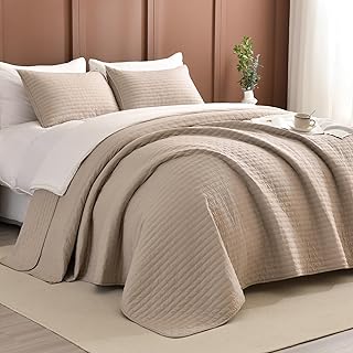 Lady Ann Oversized King Quilt Bedspread Set 128x120, 3 Pieces Extra Large California King Size Quilt Bedding Coverlet Set Ultra Soft Lightweight and Thin Comforter Linen Feel Bed Cover All Season