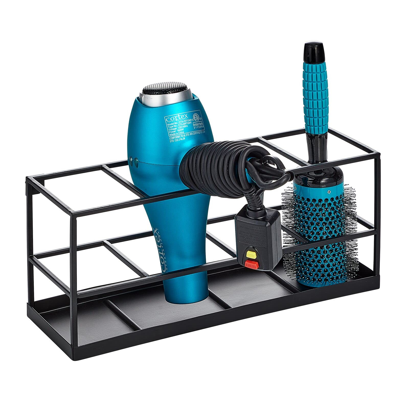 MDesign Hair Dryer And Hair Straightener Holder - Ideal For Storage Of Hair Dryer, Hair Straightener, Hair Brhes, And More - Metal Hair Dryer Stand - Silver