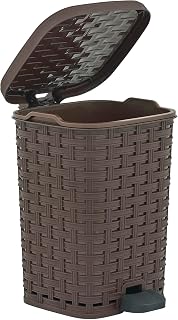 Superio Mini Trash Can with Foot Pedal Small Outdoor Garbage Can with Lid, 1.5 Gallon Plastic Waste Basket for Bathroom, Bedroom, Kitchen, Office, Patio (Wicker Brown 6 QT.)