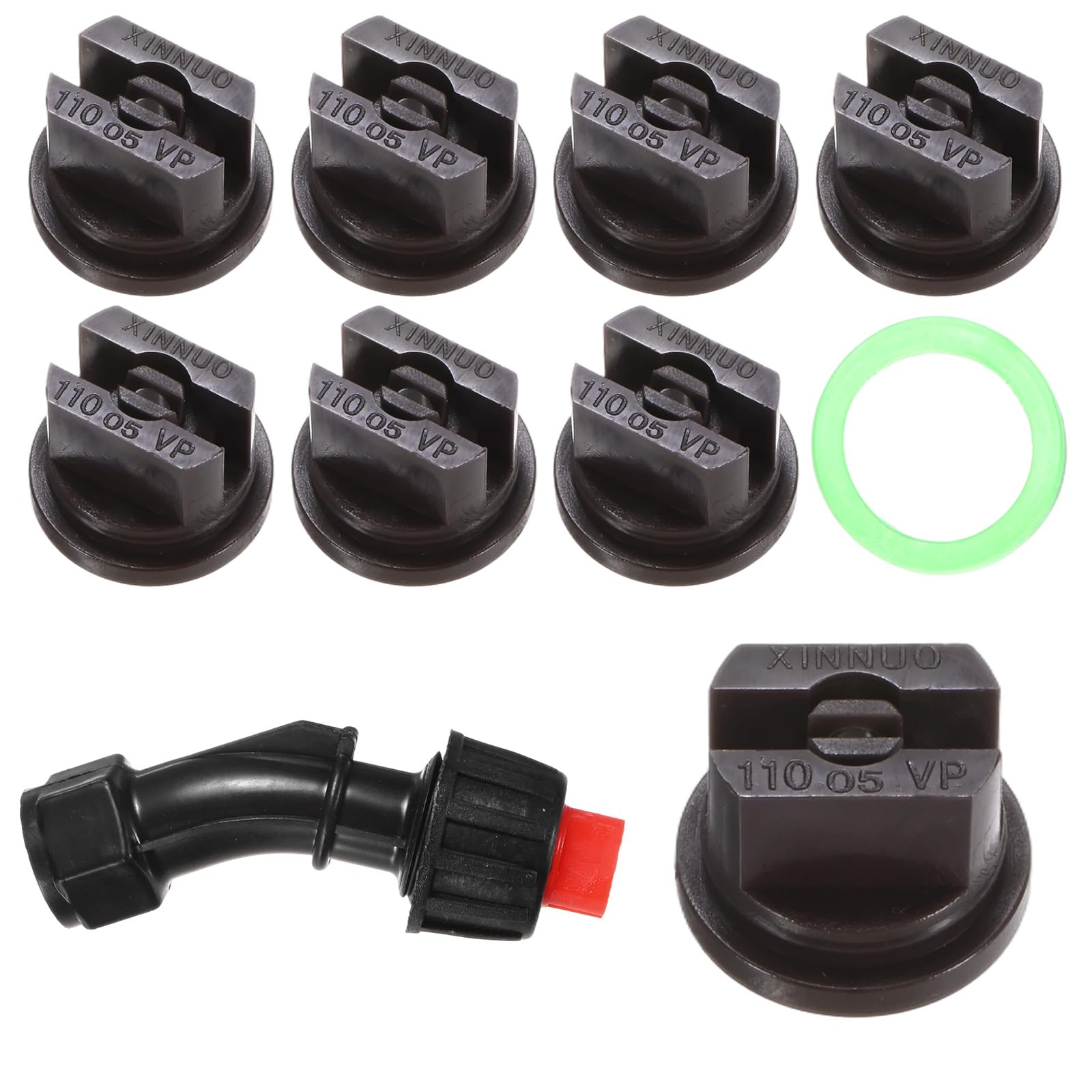 M METERXITY 8-Pack 110 Degree Flat Fan Shaped Spray Nozzles, Plastic 0.5mm Pore Sprayer Nozzle Tips with Spray Wand for Agricultural Irrigation, Replacement of Knapsack Tips [Brown]