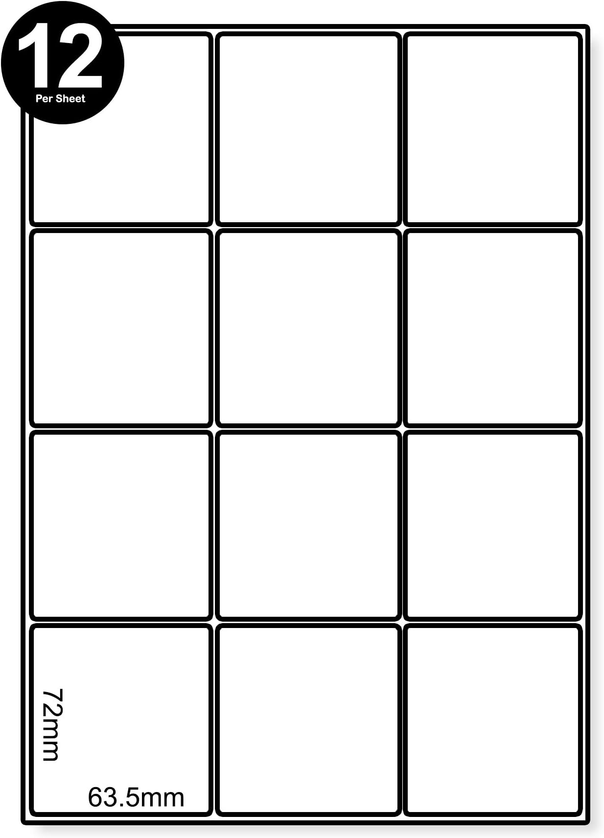 Packwith® 12 Labels Per A4 Sheet White Labels (63.5 x 72mm) 20 Sheets (240 Labels) of Blank Matt Self-Adhesive A4 Labels #SAL-20-12