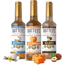 Matteo's Coffee Syrups Variety Pack Set - Barista Classic Gift Set, Zero-Carb Drink Flavor Trio, Calorie-Free, French Vanilla, Hazelnut, Salted Caramel Beverage Syrup Collection - 3x325ml 10.9 FL.OZ