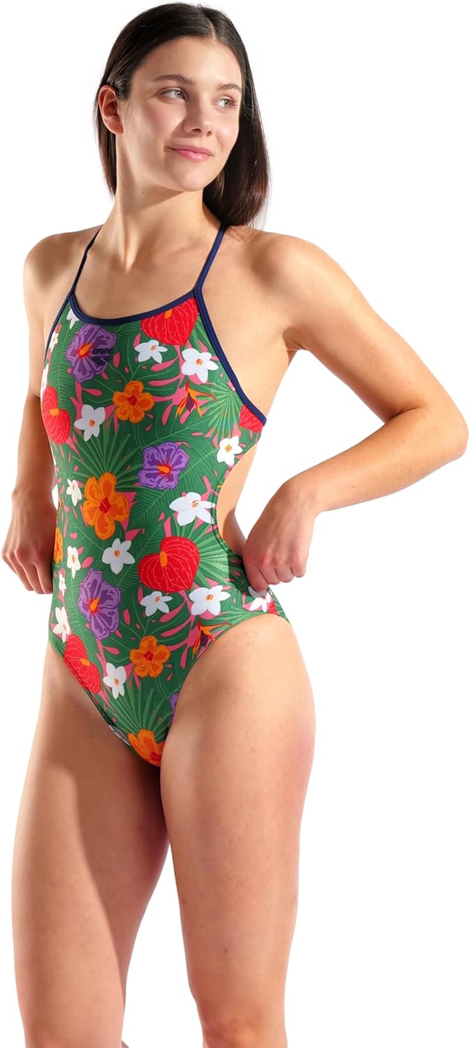 Arena Womens Arena Performance Women's Rain Forest Tie Back Swimsuit Ladies Sports Bathing Suit