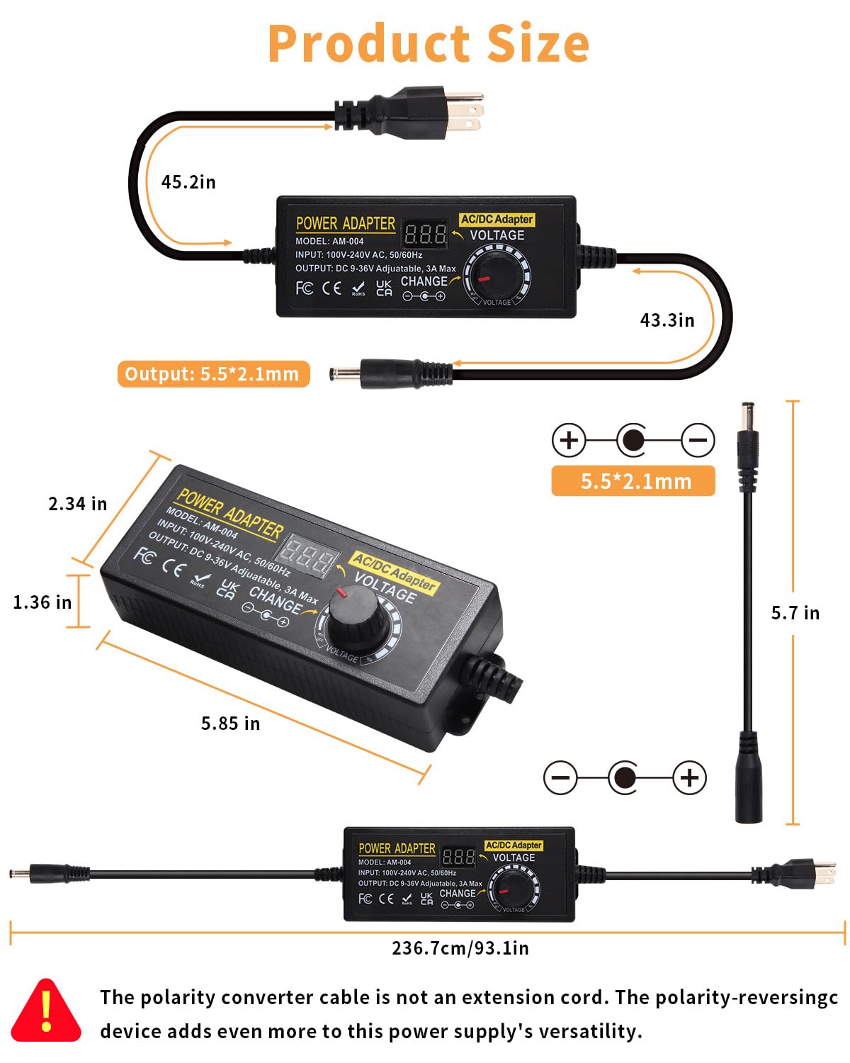108W Universal Power Supply 9V 12V 14V 15V 16V 18V 19V 20V 24V 30V 36V Adjustable Variable AC/DC Adapter with Voltage Displays, 100V-240V AC to DC 9V~36V Converter 0.5A 1A 1.2A 1.5A 2A 2.5A 3A Max
