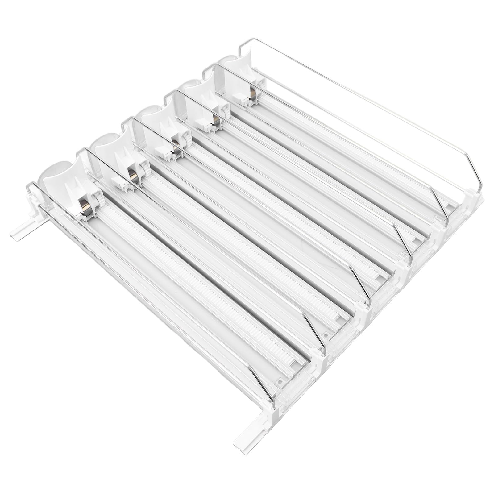 Organizzatore di Bevande per Frigorifero, Dispenser per Lattine di Soda a Spinta Automatica da 5 Confezioni, Organizer per Frigorifero Regolabile con Spintore Automatico, Rilascio della
