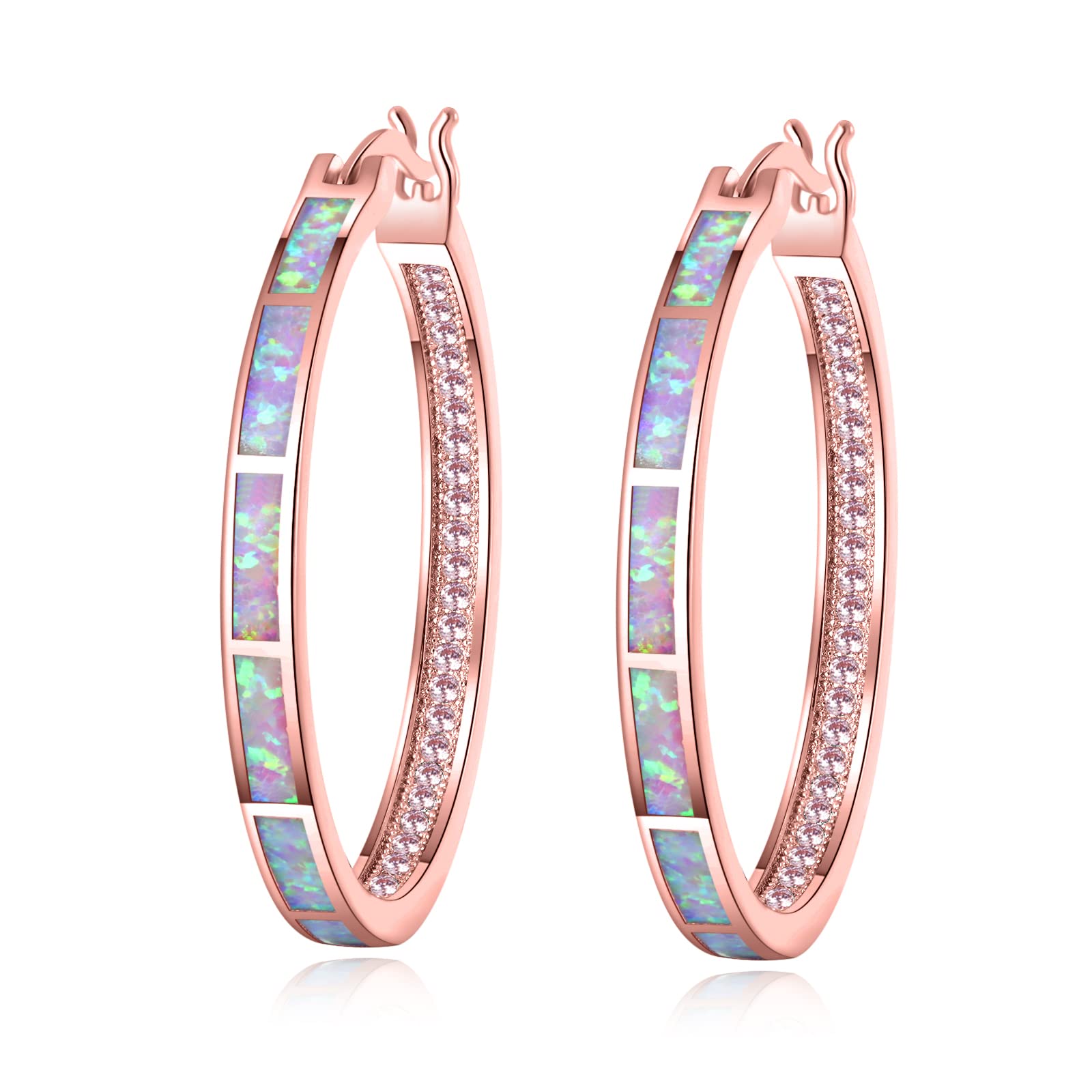 CiNily Opal Hoop Earrings Women Jewelry Rhodium Plated Rose Gold or Yellow Gold Plated Gemstone Big Hoop Earrings