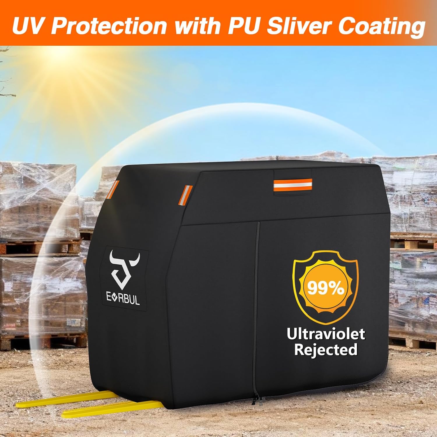 Full Forklift Cover Heavy Duty Waterproof Outdoor 420D Forklift Rain Cover All-Weather Protection with Zipper Door Reflective Strips Air Vents Windproof Buckle Storage Bag 100" L x 45" W x 80"H
