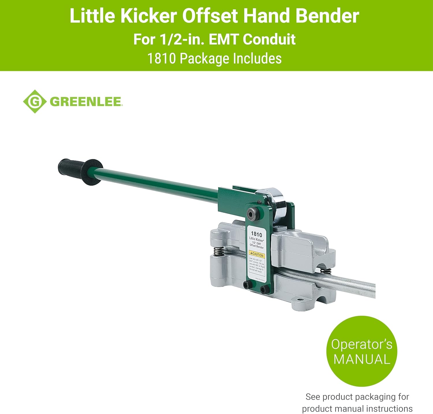 Greenlee 1810 Little Kicker Offset Hand Bender for 1/2" EMT Conduit, Silver/Green