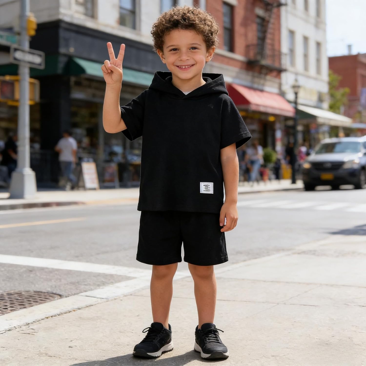 Toddler Boys Clothes 2 Piece Color Block Hoodie T-Shirt & Shorts Set Fashion Summer Outfits for Toddler Boys 2-6Y - Image 3