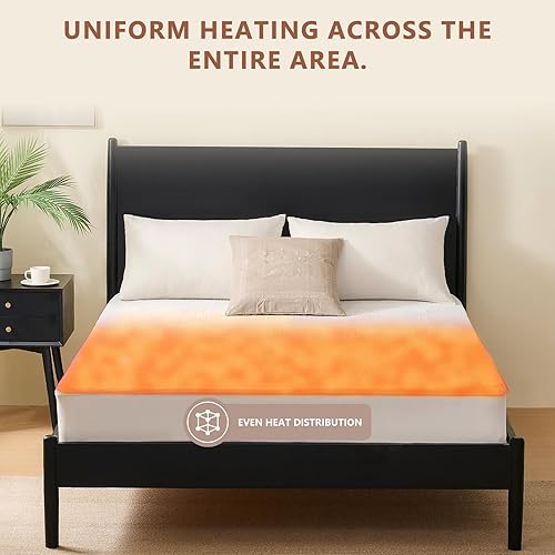Miniatura 4 de Homemate Protector de colchón térmico tamaño individual, 5 ajustes calefactables 3D de punto jacquard eléctrico, calentador de cama con doble