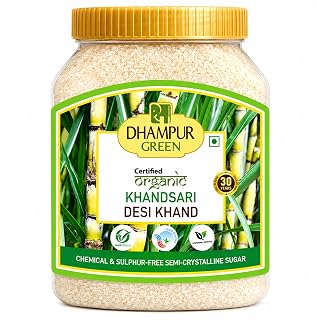Dhampur Green Organic Desi Khand Khandsari Sugar 4kg (800g x 5) | Organic Unrefined Raw Cane Khand Sugar | No Chemicals Preservatives | Sulphurless Natural Traditional Sweetener | Healthy Alternative to Refined Sugar (Pack of 5)