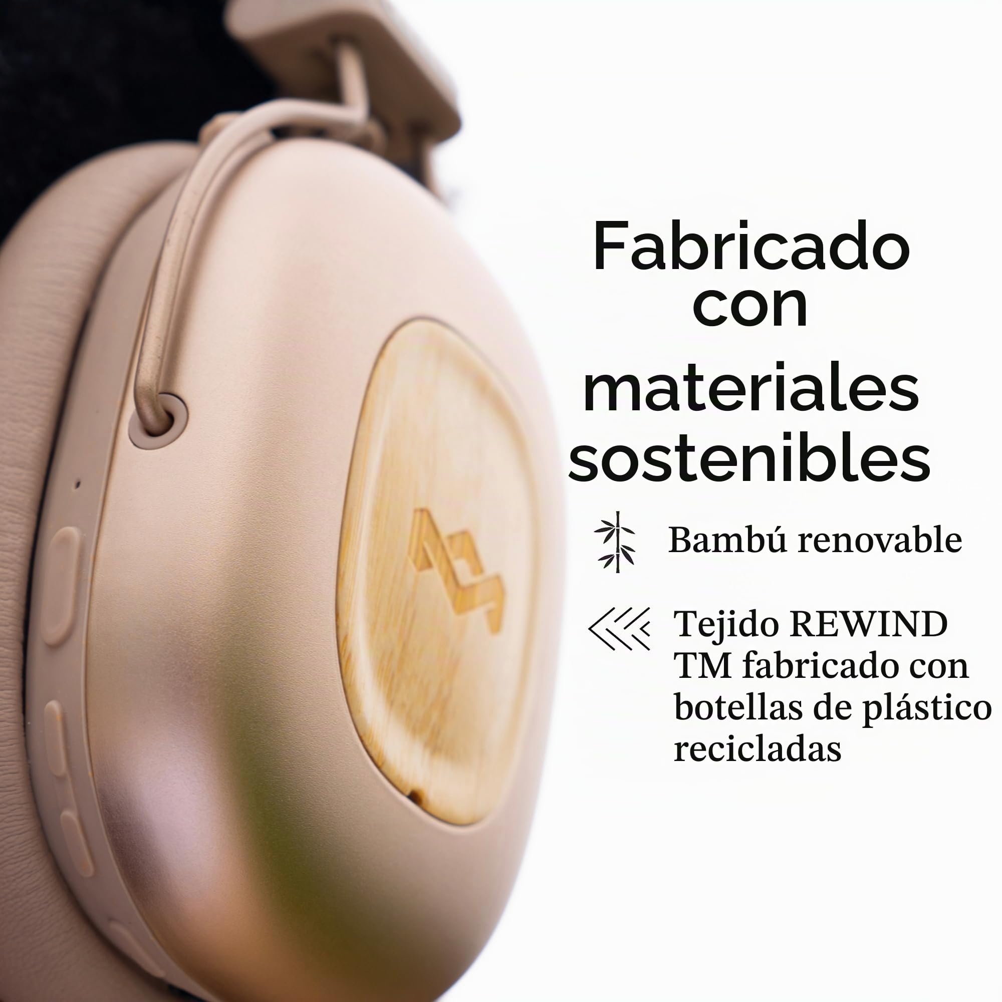 House of Marley Positive Vibration Rebel Cascos Inalámbricos ANC - Crema | Auriculares Supraaurales Bluetooth, Cancelación Ruido Adaptativa, 130 H Reproducción, IPX5, 40mm