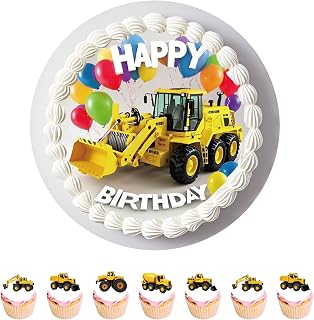 11 pcs Edible Construction Cake Toppers Excavator Birthday Cake Decorations Cupcake Decos construction birthday party supplies Baby shower party decorations Kids Birthday Cake Decor