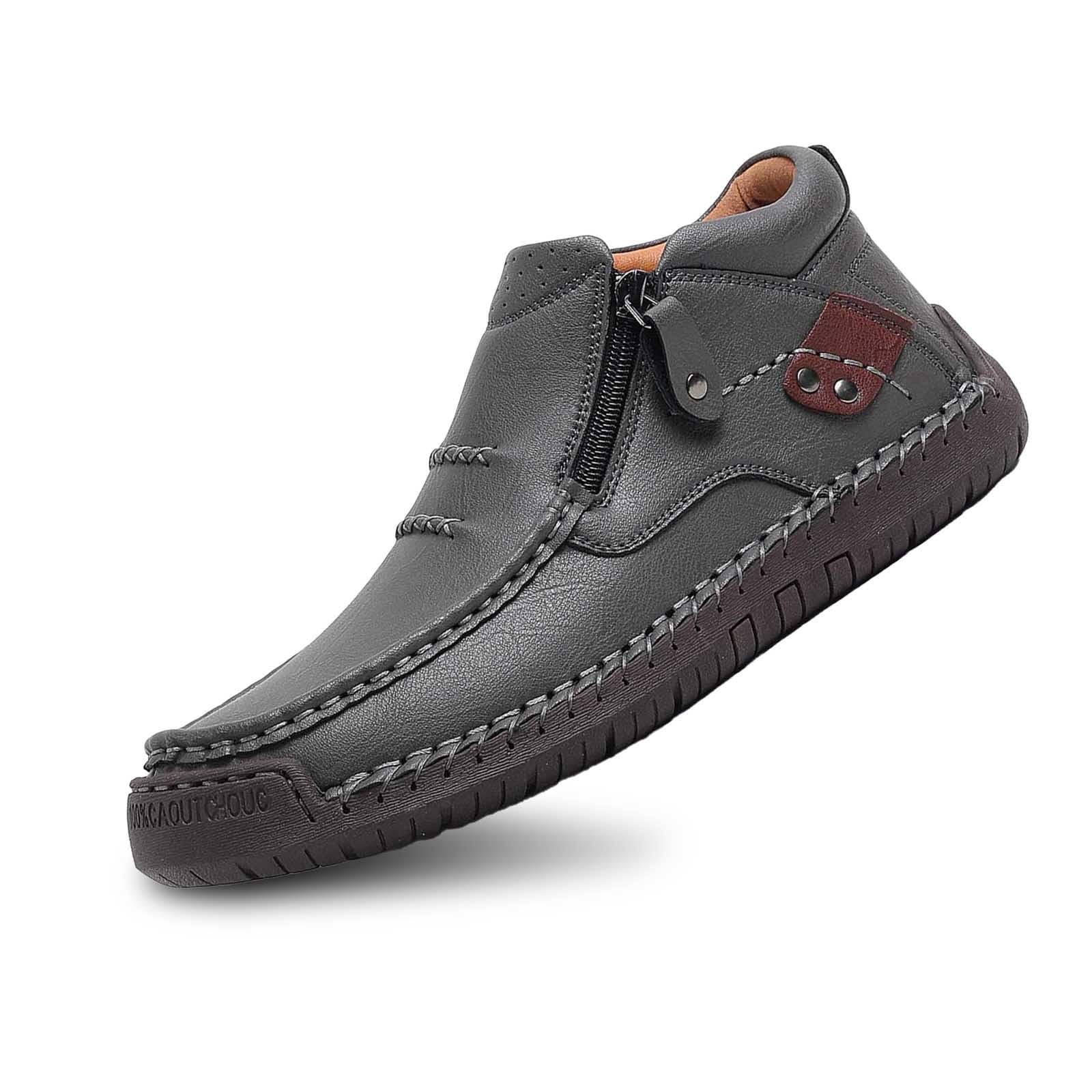 Mokassins Herren Leder - Slipper & Mokassins Für Herren Halbschuhe Leicht Weich Wanderschuhe Lässige mit Seitenreißverschluss Flache Schuhe Slip On Lederschuhe
