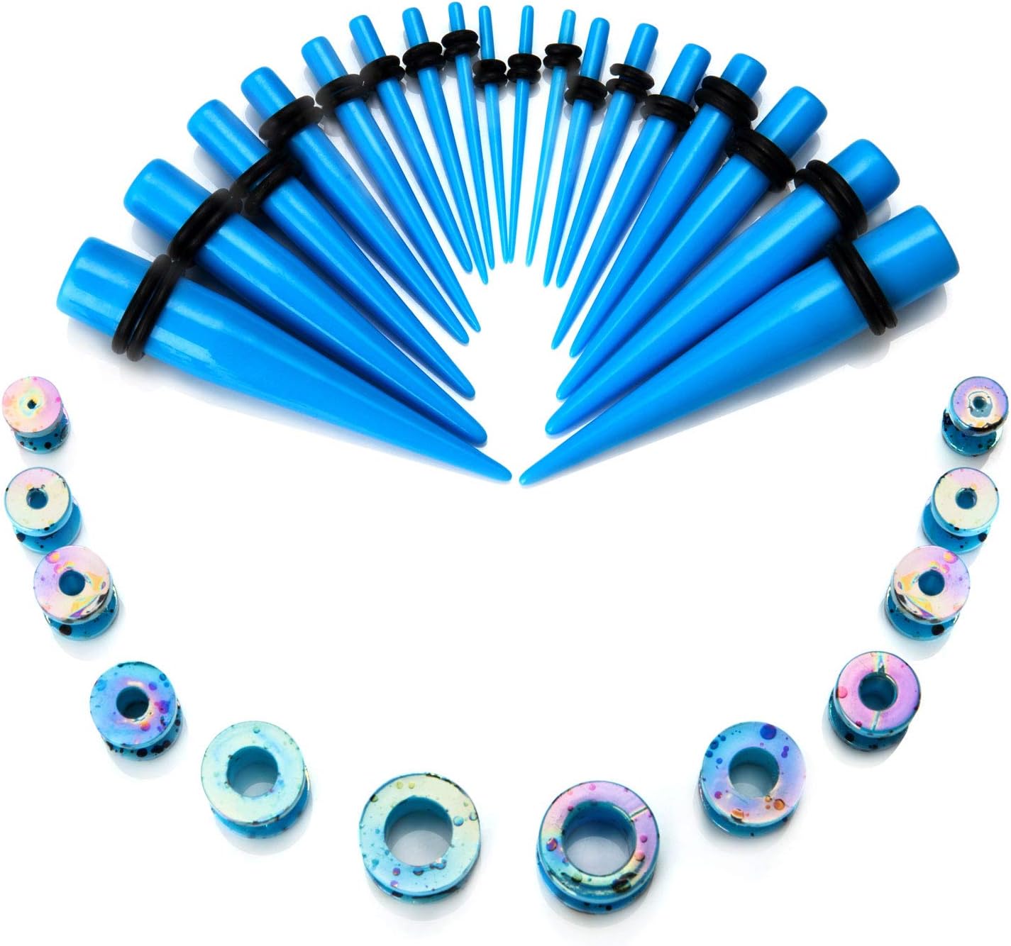 JDXN 64 PCS Acrylic Spot Gauge Kit Spiral Tapers Tunnels Plugs 14G-00G Ear Stretching Starter Set Jewelry