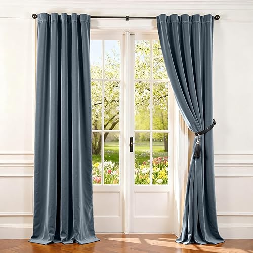 Miniatura 123 de Lazzzy Cortinas Opacas de Terciopelo con Aislamiento Térmico para Ventanas de Habitación, Cortinas de Lujo Súper Suaves para Sala de Estar, Salvia