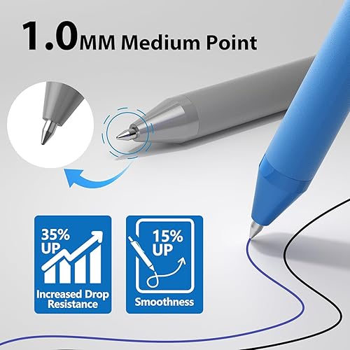 Miniatura 2 de Bolígrafos a granel, paquete de 52 bolígrafos de tinta negra y azul, punta media de 0.039 pulgadas retráctil para escritura suave, secado rápido,