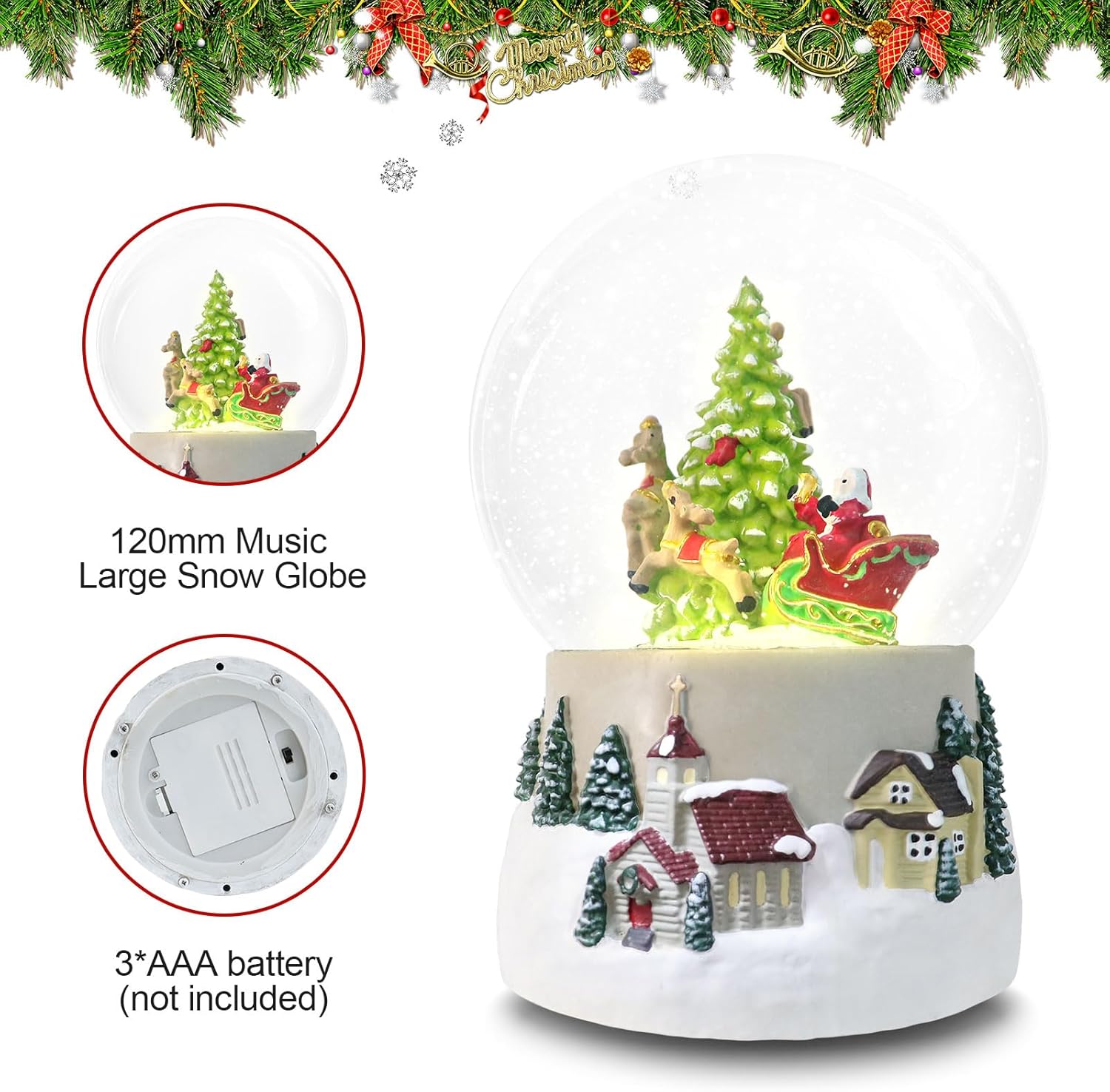 Winter Deer Musical Christmas Snow Globe LED Light Up, Snowflakes Water Globe,120MM 6.7Inch Height Village Water Globe, Valentine's Day Decor, Ideal Gift for Women and Adult. - Image 3