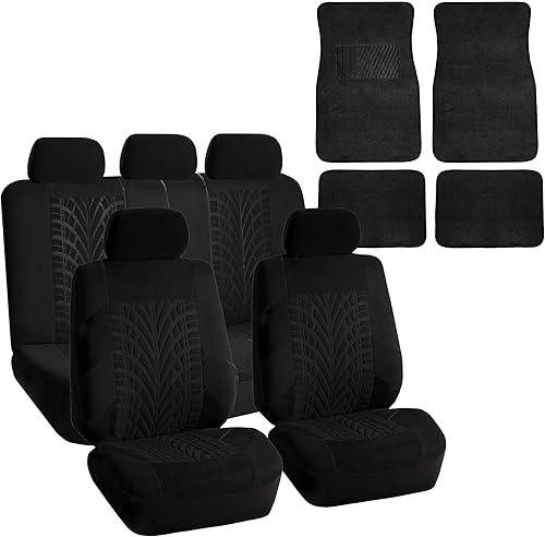 Cobertores de asiento de coche de tela de primera, compatibles con las bolsas de aire y de asiento dividido, color negro, FH GROUP fh-fb062114,