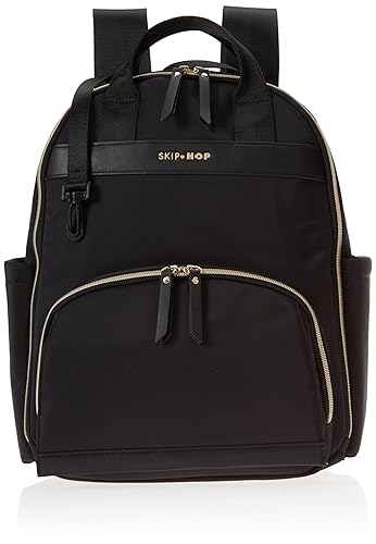 Skip Hop Mochila para pañales Enviluxe - Bolsa de viaje multifunción para bebé con cambiador y correas para cochecito, ecológica, color negro