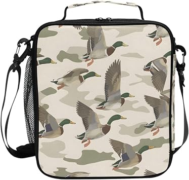 ALAZA Wild Duck Camouflage Lunch Box Insulated Lunch Bag Girls Lunch Cooler Bag Tote Freezable Shoulder Strap Lunchbox Thermal Meal Tote Kit for Girls School Picnic