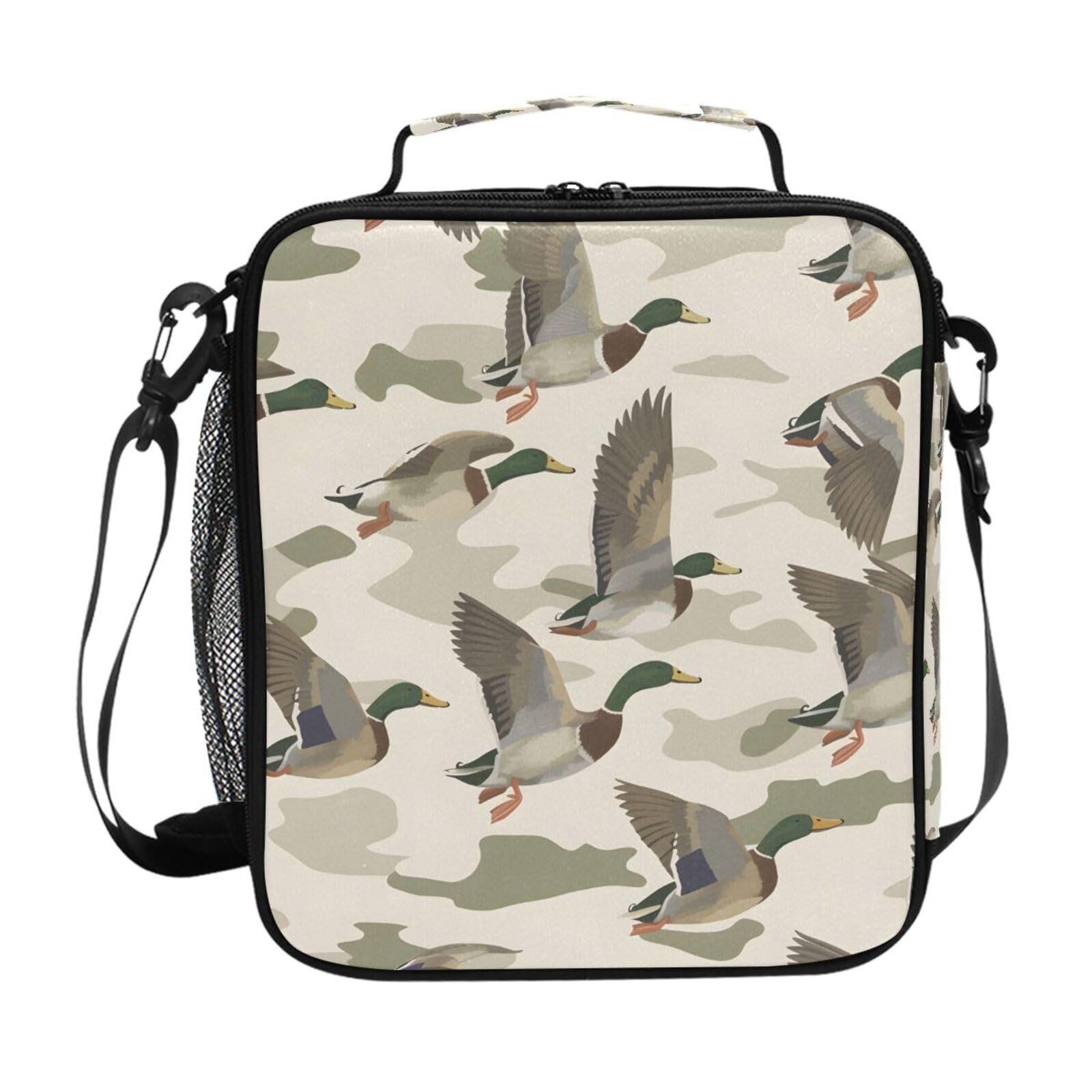 ALAZA Wild Duck Camouflage Lunch Box Insulated Lunch Bag Girls Lunch Cooler Bag Tote Freezable Shoulder Strap Lunchbox Thermal Meal Tote Kit for Girls School Picnic