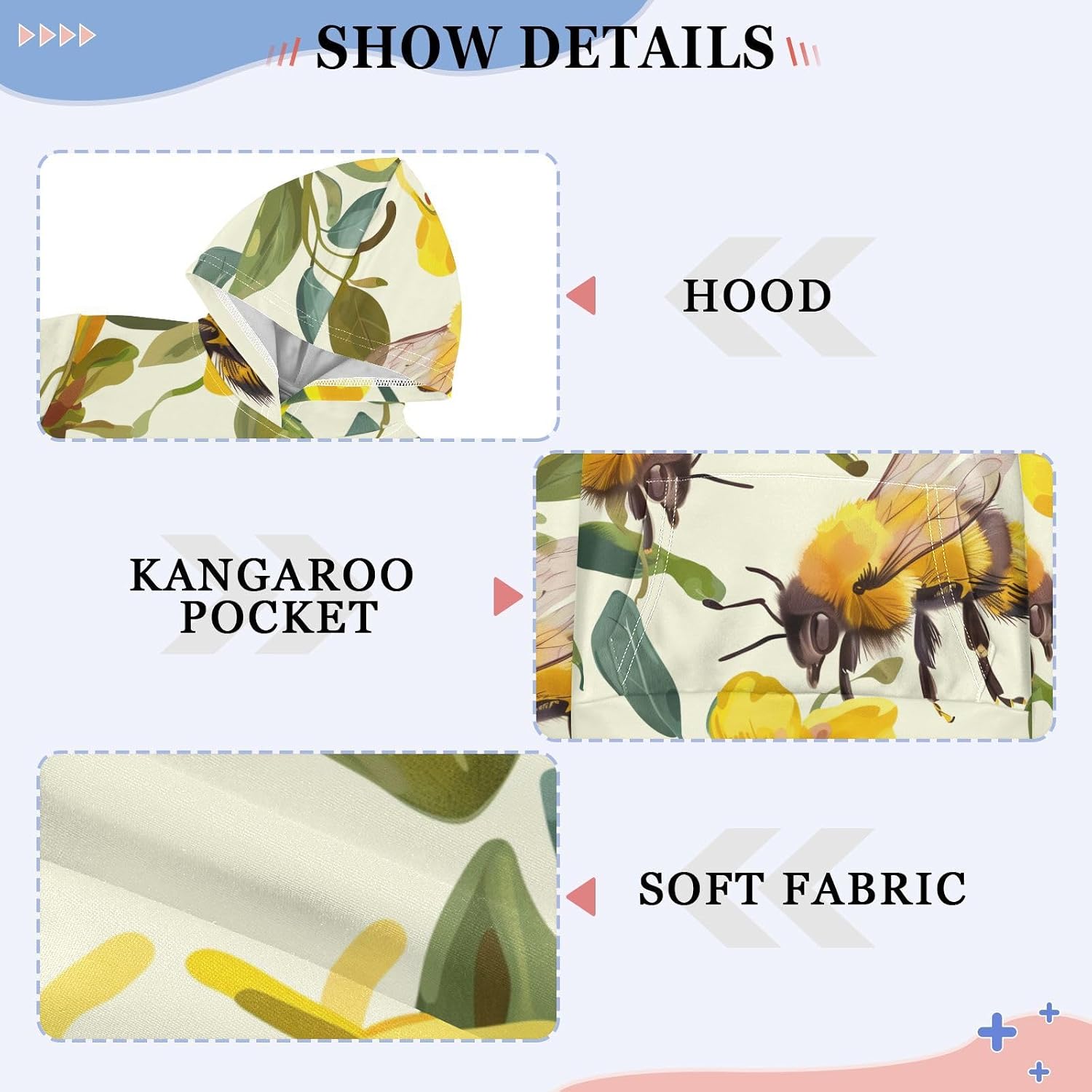 ZZXXB Bee Flower Kids Sweatshirts Boys Girls Hooded Kangaroo Pocket Pullover Tops XS-XXL